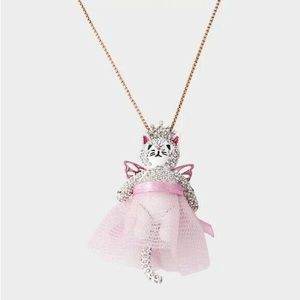 Whimsy fairy cat ballerina pink necklace Betsey Johnson